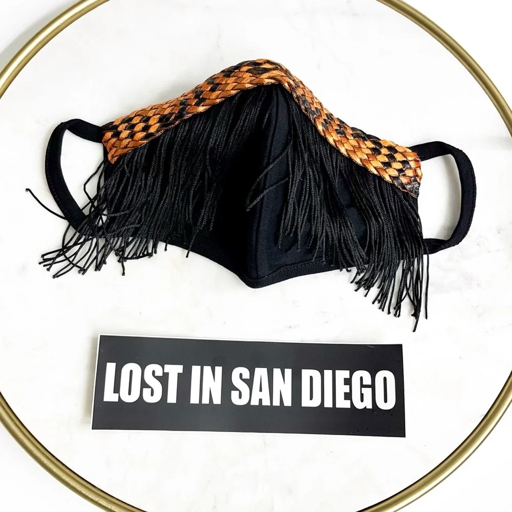 Black Fringe Mask with Snakeskin Print